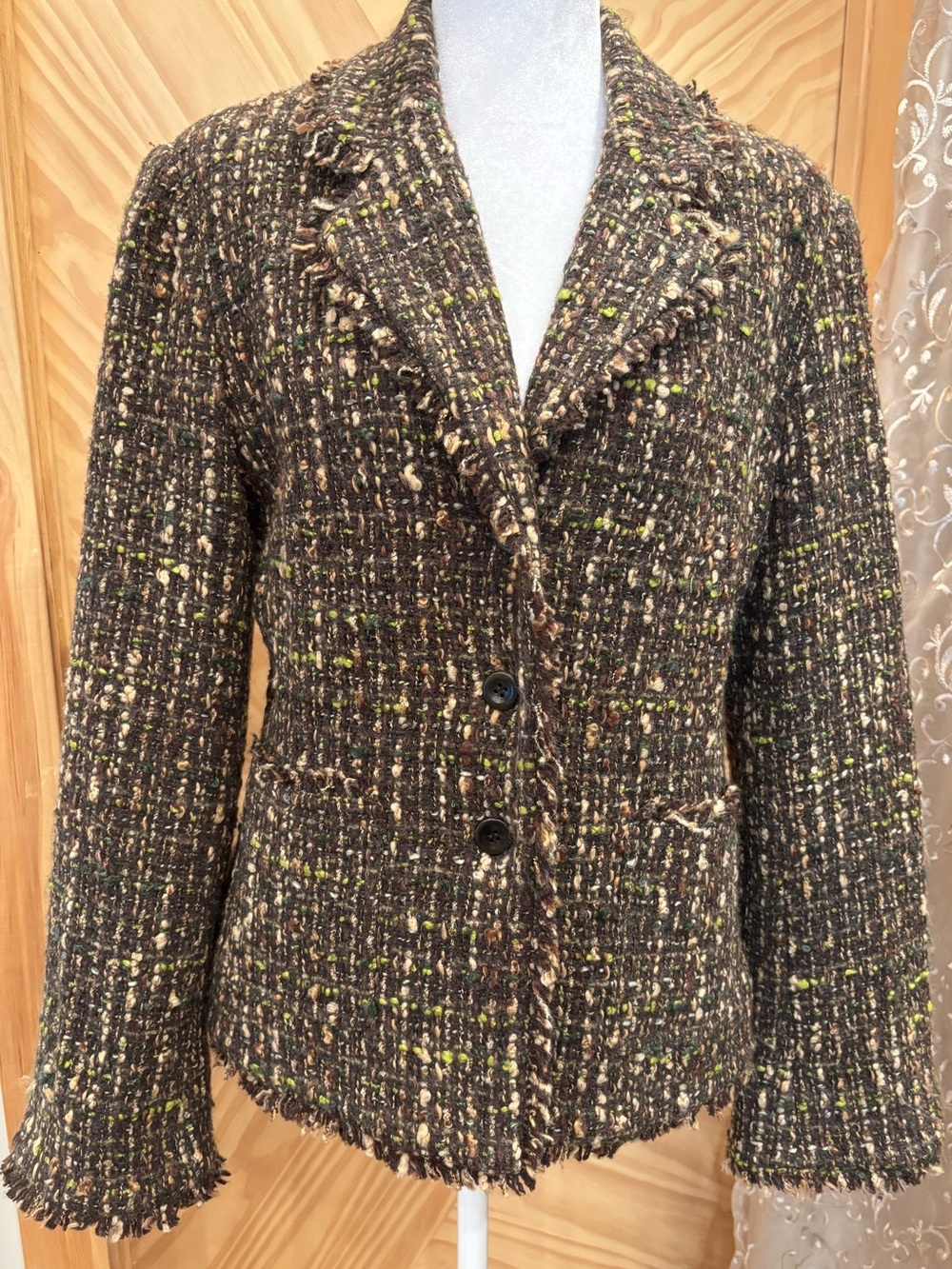 J Jill Woven Tweed Brown Textured Women's Blazer Jacket